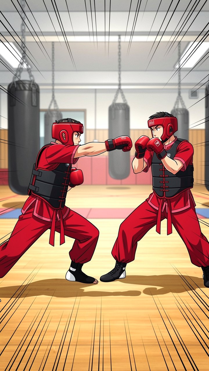 Sanda/Self Defense at Wushu Unlimited, anime illustration